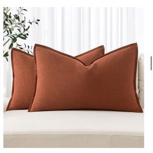 Boho Farmhouse Linen Rust Orange LUMBAR Throw Pillow Covers 20x12” (2-pack)